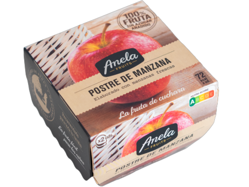 Envase de postre de manzana 100% fruta de Anela Fruits.