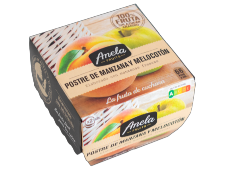 nvase de postre de manzana y melocotón 100% fruta de Anela Fruits.