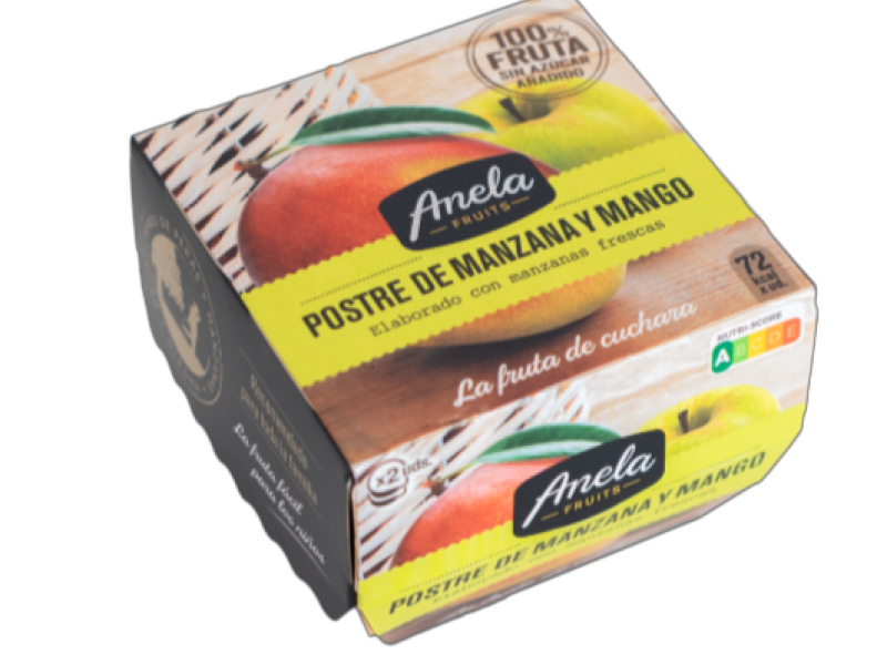 Envase de postre de manzana y mango 100% fruta de Anela Fruits.